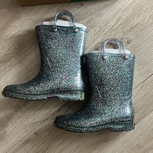 Toddler rain boots snow boots 10 glitter sparkles grey black pink silver teal